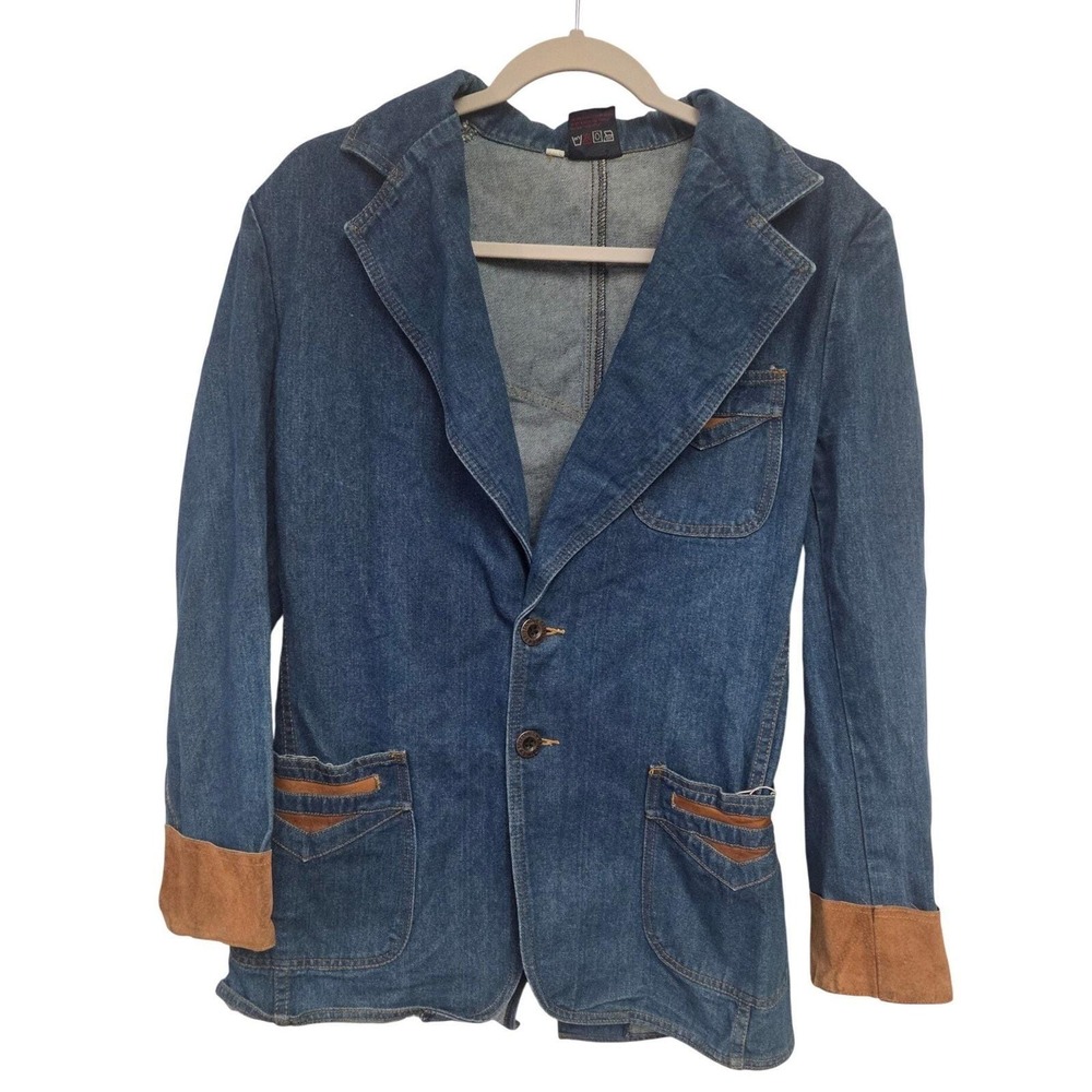 Vintage 90s BRITTANIA Denim‎ Blazer Jacket Suede Trim Western Style M